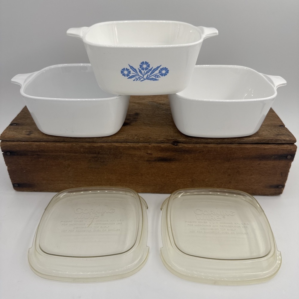 Corning Ware‎ Casserole Dishes 22oz  P-43-B Lot of 3 w/2 Lids Vintage Bakeware